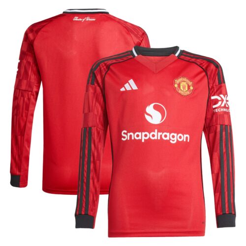 Manchester United adidas Home Replica Shirt 2025-26 - Kids - Long Sleeve