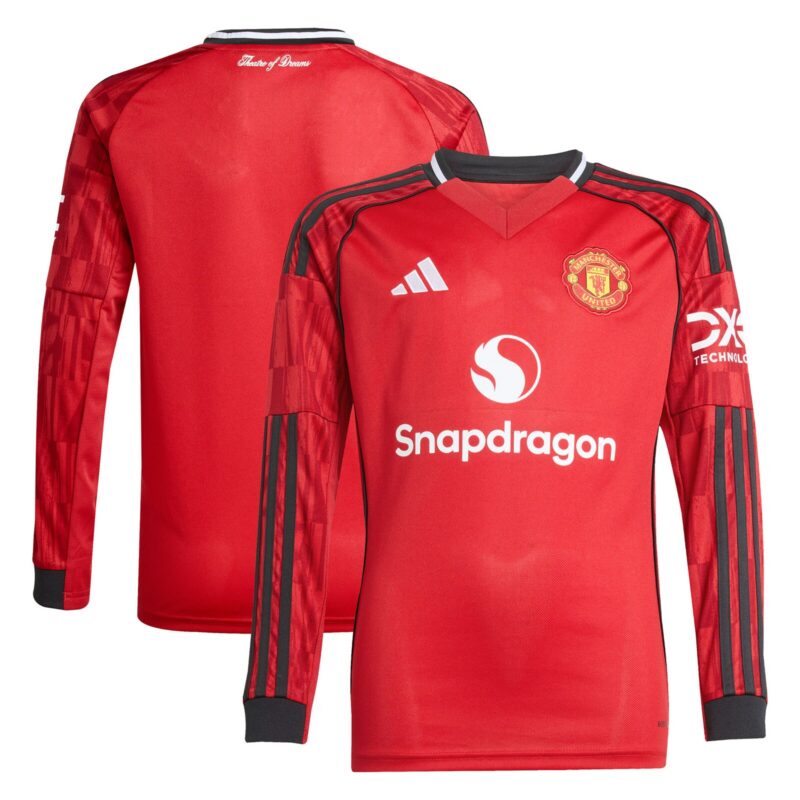 Manchester United adidas Home Replica Shirt 2025-26 - Kids - Long Sleeve