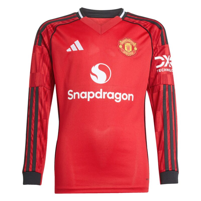 Manchester United adidas Home Replica Shirt 2025-26 - Kids - Long Sleeve