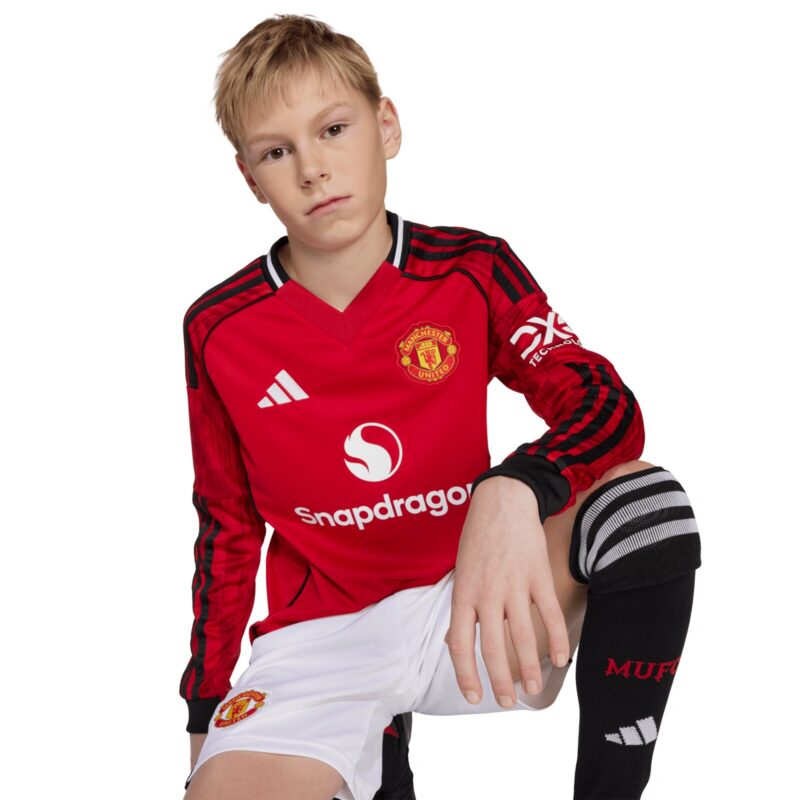 Manchester United adidas Home Replica Shirt 2025-26 - Kids - Long Sleeve