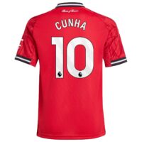 Manchester United adidas Home Shirt 2025-26 - Kids with Cunha 10 printing