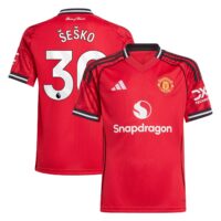 Manchester United adidas Home Shirt 2025-26 - Kids with Šeško 30 printing
