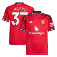 A2B image: manchester-united-adidas-home-shirt-2025-26-kids-with-mainoo-37-printing Manchester United adidas Home Shirt 2025-26 - Kids with Mainoo 37 printing