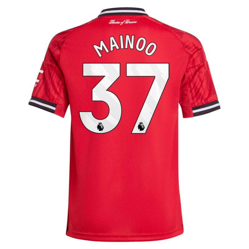 A2B image: manchester-united-adidas-home-shirt-2025-26-kids-with-mainoo-37-printing Manchester United adidas Home Shirt 2025-26 - Kids with Mainoo 37 printing