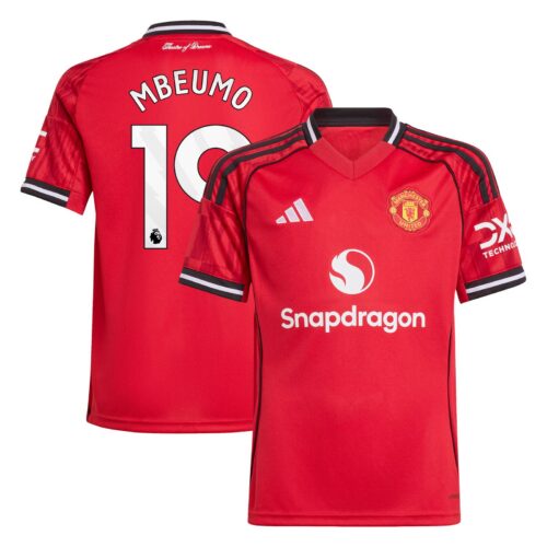 A2B image: manchester-united-adidas-home-shirt-2025-26-kids-with-mbeumo-19-printing Manchester United adidas Home Shirt 2025-26 - Kids with Mbeumo 19 printing