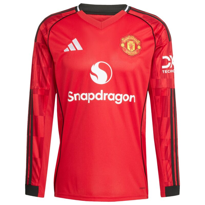 Manchester United adidas Home Shirt 2025-26 - Long Sleeve with Cunha 10 printing
