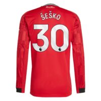 Manchester United adidas Home Shirt 2025-26 - Long Sleeve with Šeško 30 printing