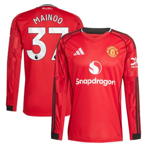 A2B image: manchester-united-adidas-home-shirt-2025-26-long-sleeve-with-mainoo-37-printing Manchester United adidas Home Shirt 2025-26 - Long Sleeve with Mainoo 37 printing