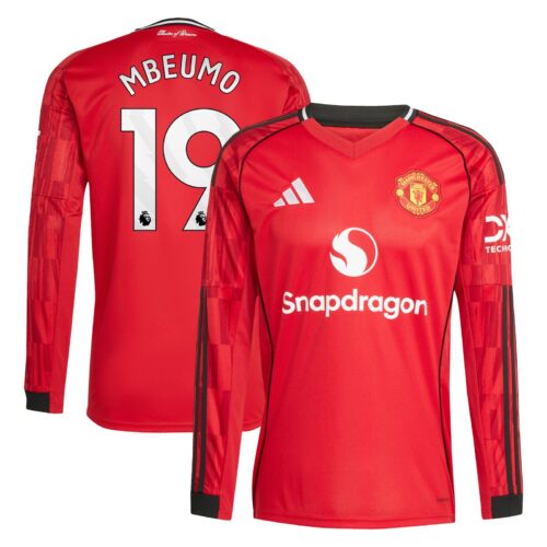 A2B image: manchester-united-adidas-home-shirt-2025-26-long-sleeve-with-mbeumo-19-printing Manchester United adidas Home Shirt 2025-26 - Long Sleeve with Mbeumo 19 printing
