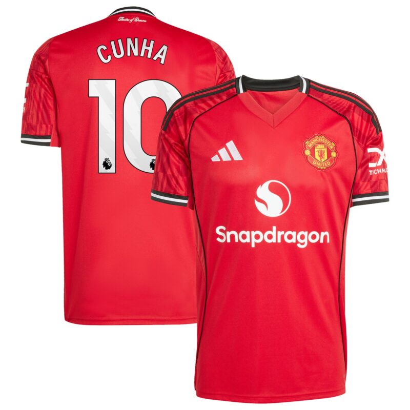 Manchester United adidas Home Replica Shirt 2025-26 with Cunha 10 printing
