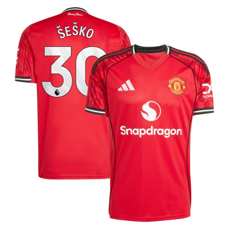 A2B image: manchester-united-adidas-home-shirt-2025-26-with-sesko-30-printing Manchester United adidas Home Shirt 2025-26 with Šeško 30 printing