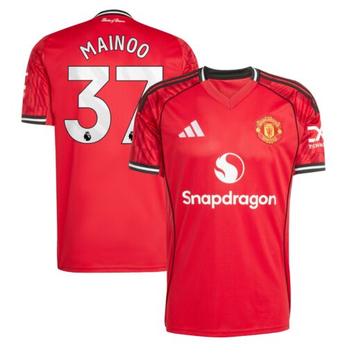 A2B image: manchester-united-adidas-home-shirt-2025-26-with-mainoo-37-printing Manchester United adidas Home Shirt 2025-26 with Mainoo 37 printing