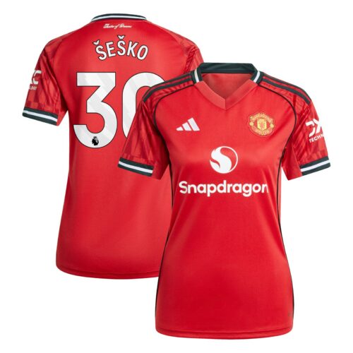 Manchester United adidas Home Shirt 2025-26 - Womens with Šeško 30 printing