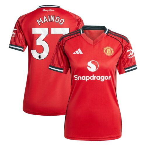 A2B image: manchester-united-adidas-home-shirt-2025-26-womens-with-mainoo-37-printing Manchester United adidas Home Shirt 2025-26 - Womens with Mainoo 37 printing