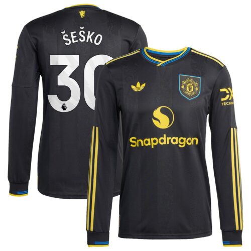 A2B image: manchester-united-adidas-third-authentic-shirt-2025-26-long-sleeve-with-sesko-30-printing Manchester United adidas Third Authentic Shirt 2025-26 - Long sleeve with Šeško 30 printing
