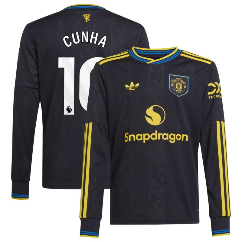 Manchester United adidas Third Shirt 2025-26 - Kids - Long Sleeve with Cunha 10 printing