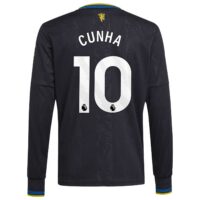 Manchester United adidas Third Shirt 2025-26 - Kids - Long Sleeve with Cunha 10 printing