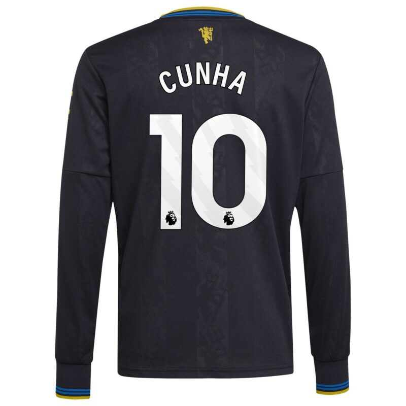 Manchester United adidas Third Shirt 2025-26 - Kids - Long Sleeve with Cunha 10 printing