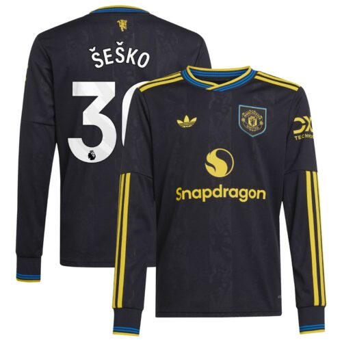 Manchester United adidas Third Shirt 2025-26 - Kids - Long Sleeve with Šeško 30 printing