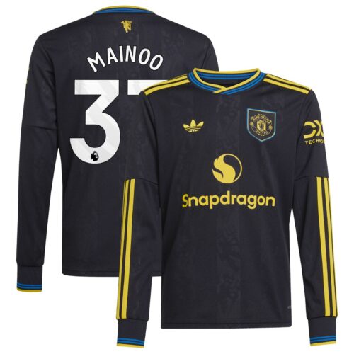 A2B image: manchester-united-adidas-third-shirt-2025-26-kids-long-sleeve-with-mainoo-37-printing Manchester United adidas Third Shirt 2025-26 - Kids - Long Sleeve with Mainoo 37 printing