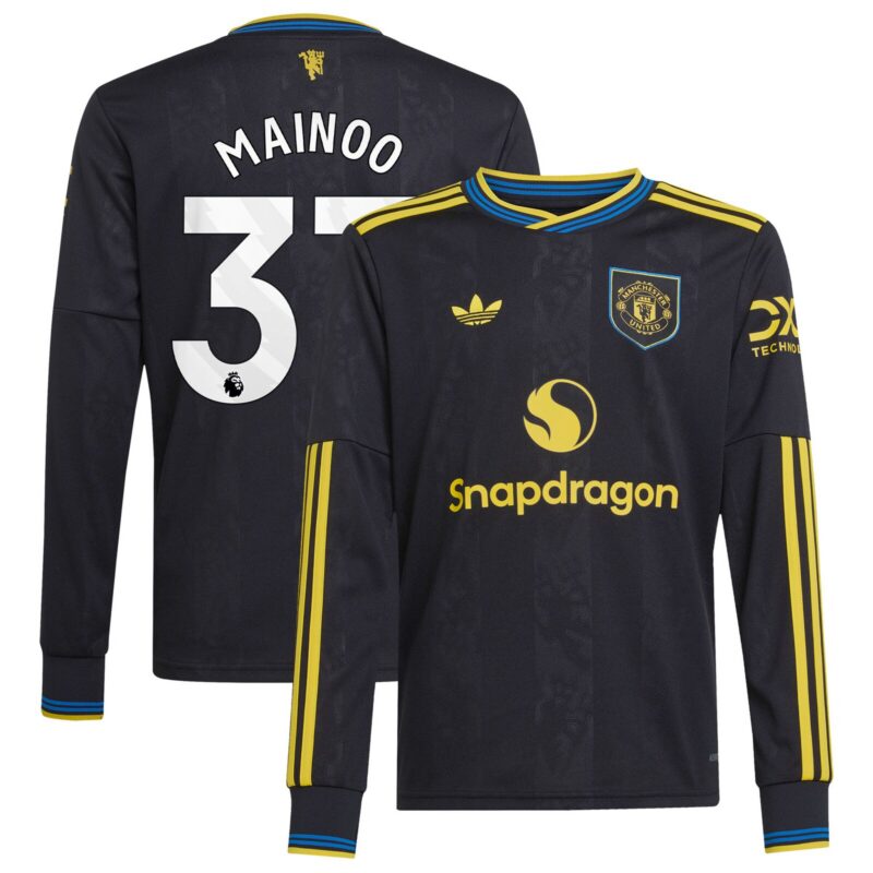 Manchester United adidas Third Shirt 2025-26 - Kids - Long Sleeve with Mainoo 37 printing