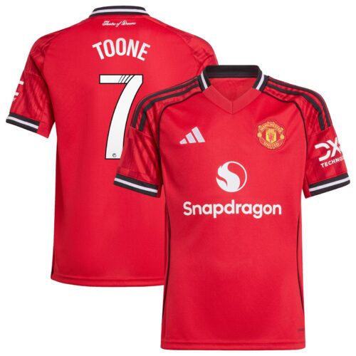 A2B image: manchester-united-adidas-wsl-home-shirt-2025-26-kids-with-toone-7-printing Manchester United adidas WSL Home Shirt 2025-26 - Kids with Toone 7 printing