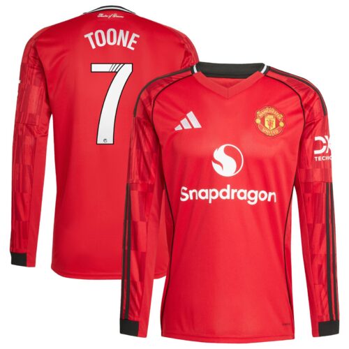 A2B image: manchester-united-adidas-wsl-home-shirt-2025-26-long-sleeve-with-toone-7-printing Manchester United adidas WSL Home Shirt 2025-26 - Long Sleeve with Toone 7 printing
