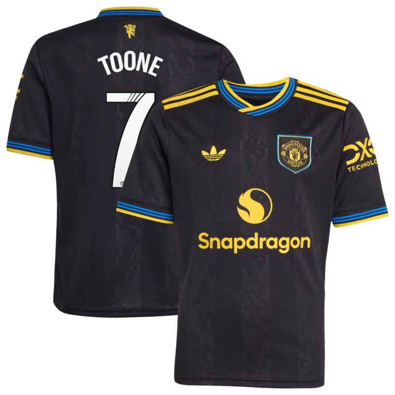 Manchester United adidas WSL Third Shirt 2025-26 - Kids with Toone 7 printing