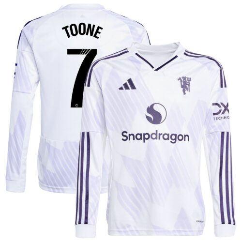 A2B image: manchester-united-wsl-adidas-away-shirt-2025-26-kids-long-sleeve-with-toone-7-printing Manchester United WSL adidas Away Shirt 2025-26 - Kids - Long Sleeve with Toone 7 printing
