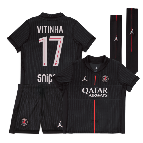 A2B image: psg-jordan-fourth-stadium-kit-2025-26-little-kids-with-vitinha-17-printing PSG Jordan Fourth Stadium Kit 2025-26 - Little Kids with Vitinha 17 printing