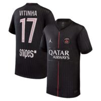 PSG Jordan Fourth Stadium Shirt 2025-26 - Kids with Vitinha 17 printing