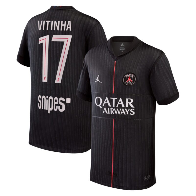 PSG Jordan Fourth Stadium Shirt 2025-26 - Kids with Vitinha 17 printing