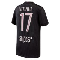 PSG Jordan Fourth Stadium Shirt 2025-26 - Kids with Vitinha 17 printing