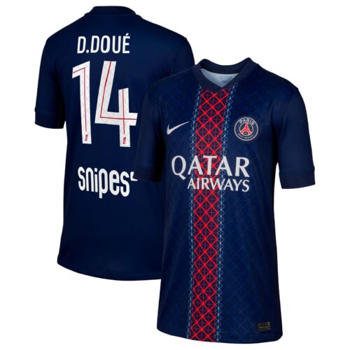 PSG Nike Home Stadium Shirt 2025-26 - Kids with D. Doué 14 printing