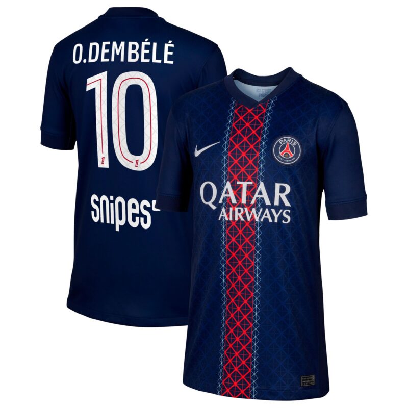A2B image: psg-nike-home-stadium-shirt-2025-26-kids-with-o-dembele-10-printing PSG Nike Home Stadium Shirt 2025-26 - Kids with O. Dembélé 10 printing