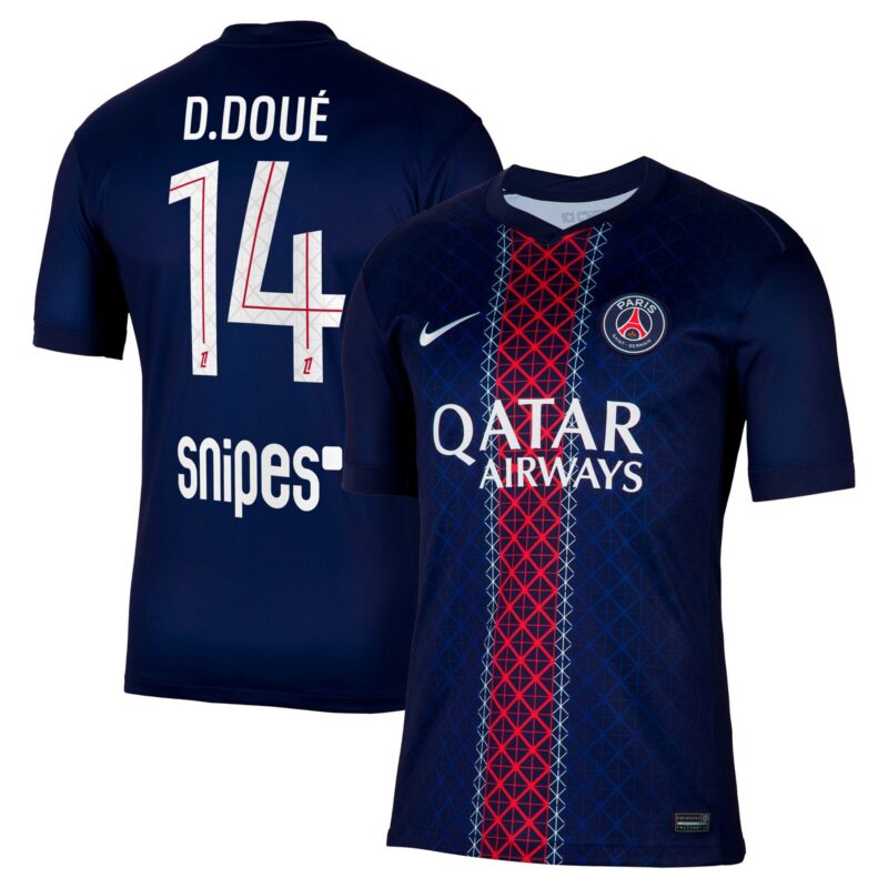 A2B image: psg-nike-home-stadium-shirt-2025-26-with-d-doue-14-printing PSG Nike Home Stadium Shirt 2025-26 with D. Doué 14 printing