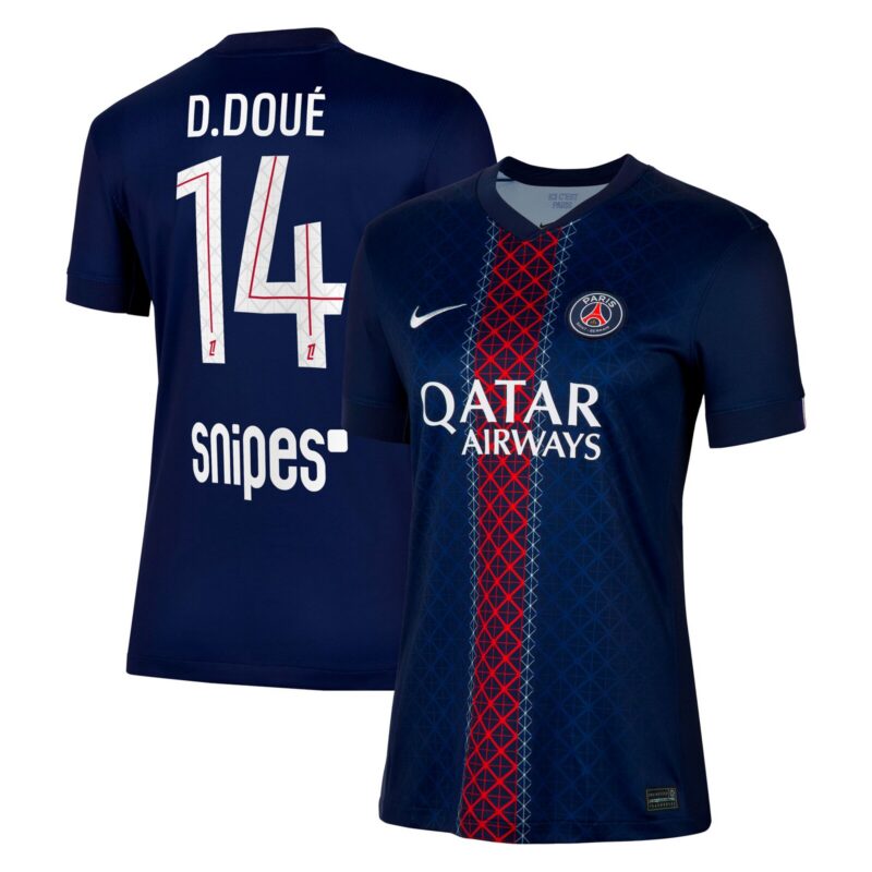 PSG Nike Home Stadium Shirt 2025-26 - Womens with D. Doué 14 printing