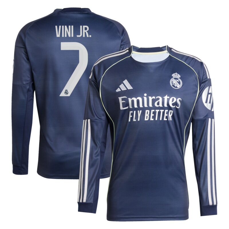 Real Madrid adidas Away Shirt 2025-26 - Long Sleeve with Vini Jr. 7 printing