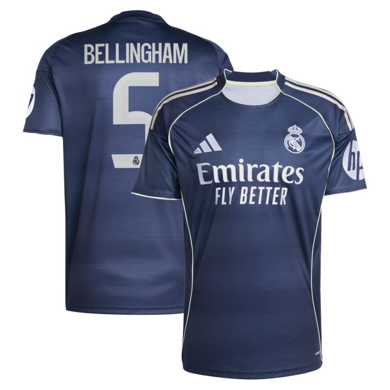 Real Madrid adidas Away Shirt 2025-26 with Bellingham 5 printing