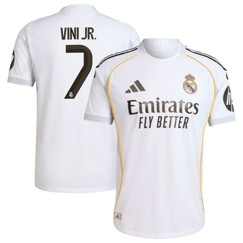 Real Madrid adidas Home Authentic Shirt 2025-26 with Vini Jr. 7 printing