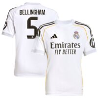 Real Madrid adidas Home Shirt 2025-26 - Kids with Bellingham 5 printing