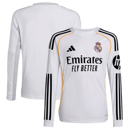 Real Madrid adidas Home Shirt 2025-26 - Long Sleeve - Kids