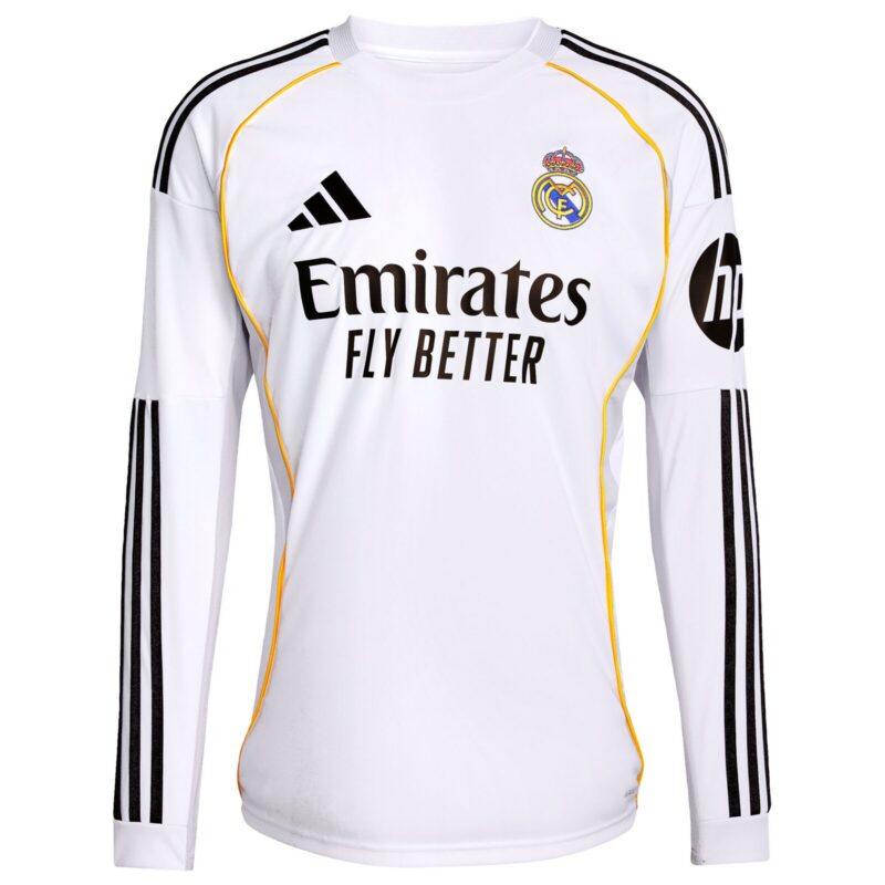 A2B image: real-madrid-adidas-home-shirt-2025-26-long-sleeve-with-bellingham-5-printing Real Madrid adidas Home Shirt 2025-26 - Long Sleeve with Bellingham 5 printing