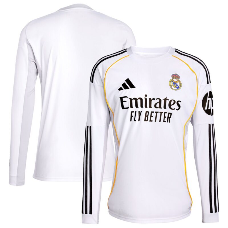 A2B image: real-madrid-adidas-home-shirt-2025-26-long-sleeve Real Madrid adidas Home Shirt 2025-26 - Long Sleeve