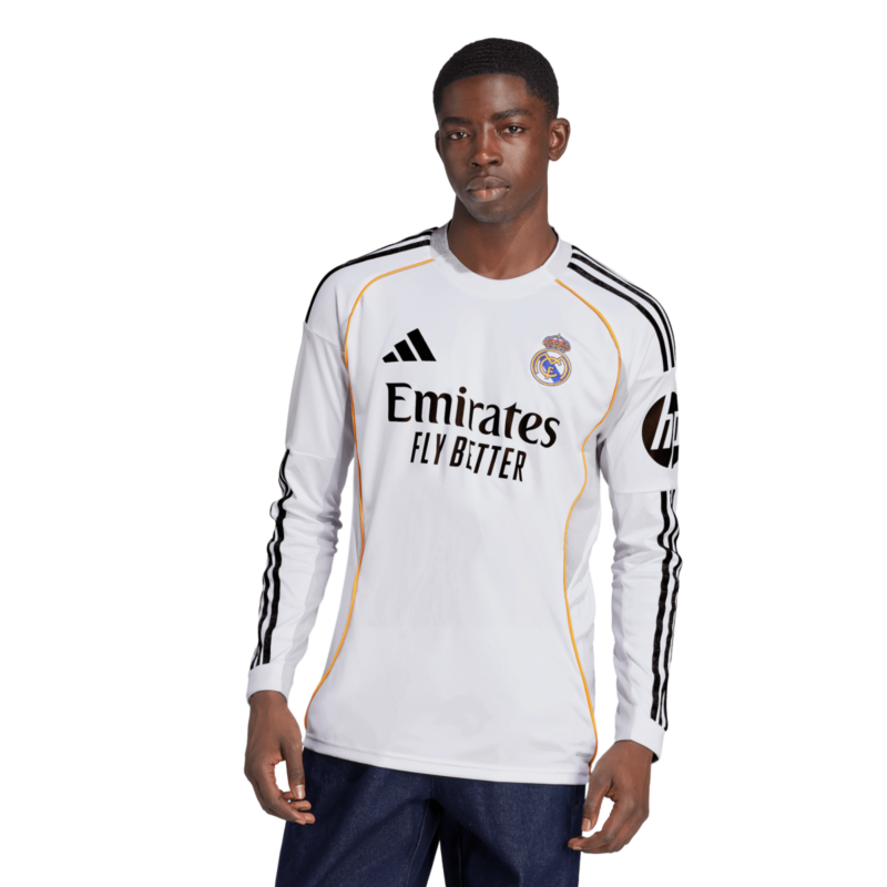 A2B image: real-madrid-adidas-home-shirt-2025-26-long-sleeve Real Madrid adidas Home Shirt 2025-26 - Long Sleeve