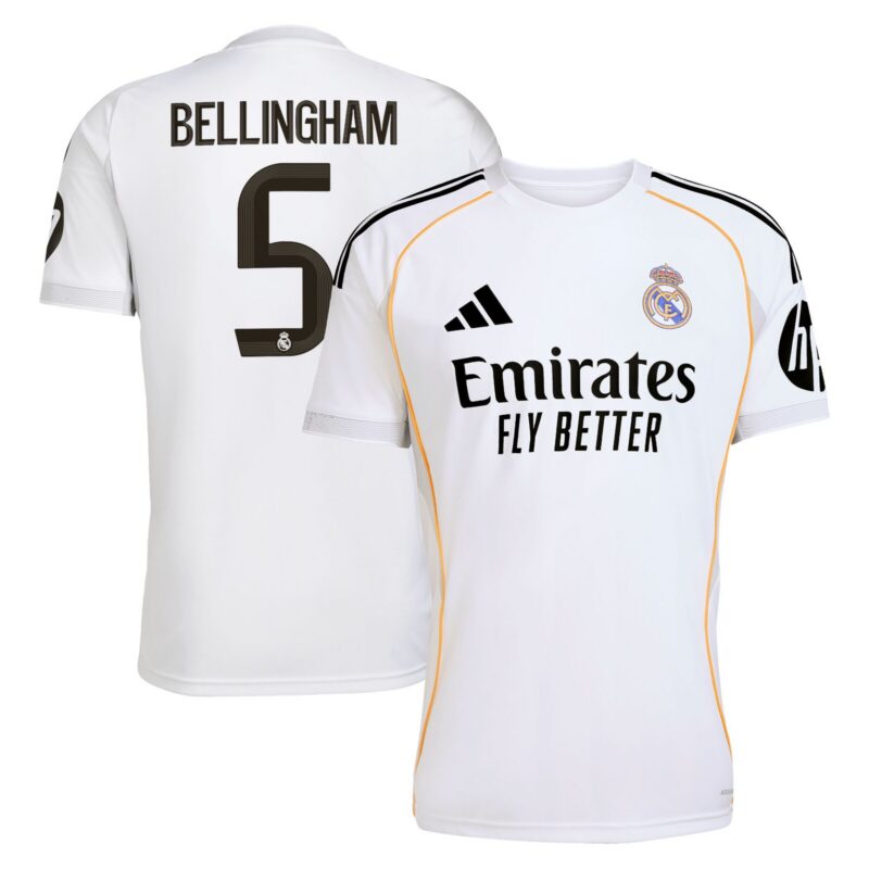 Real Madrid adidas Home Shirt 2025-26 with Bellingham 5 printing