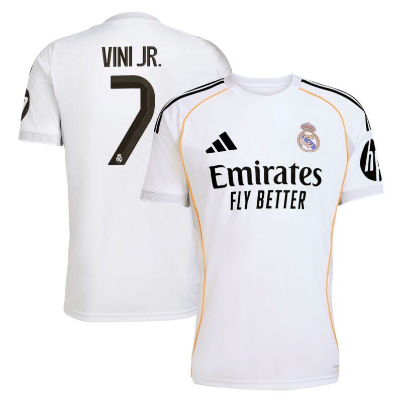 Real Madrid adidas Home Shirt 2025-26 with Vini Jr. 7 printing