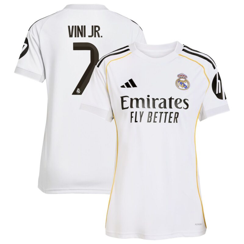 A2B image: real-madrid-adidas-home-shirt-2025-26-womens-with-vini-jr-7-printing Real Madrid adidas Home Shirt 2025-26 - Womens with Vini Jr. 7 printing