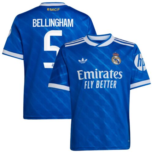 A2B image: real-madrid-adidas-third-shirt-2025-26-kids-with-bellingham-5-printing Real Madrid adidas Third Shirt 2025-26 - Kids with Bellingham 5 printing