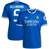 A2B image: real-madrid-adidas-third-shirt-2025-26-with-bellingham-5-printing Real Madrid adidas Third Shirt 2025-26 with Bellingham 5 printing